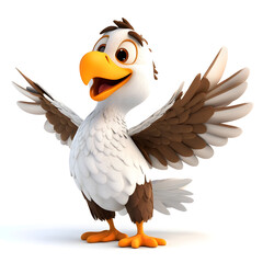 3d cartoon cute illustration of eagle on white background