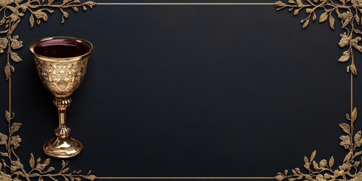 passover postcard template, passover postcard template with gold kiddush cup, floral motifs, and space for a personal message