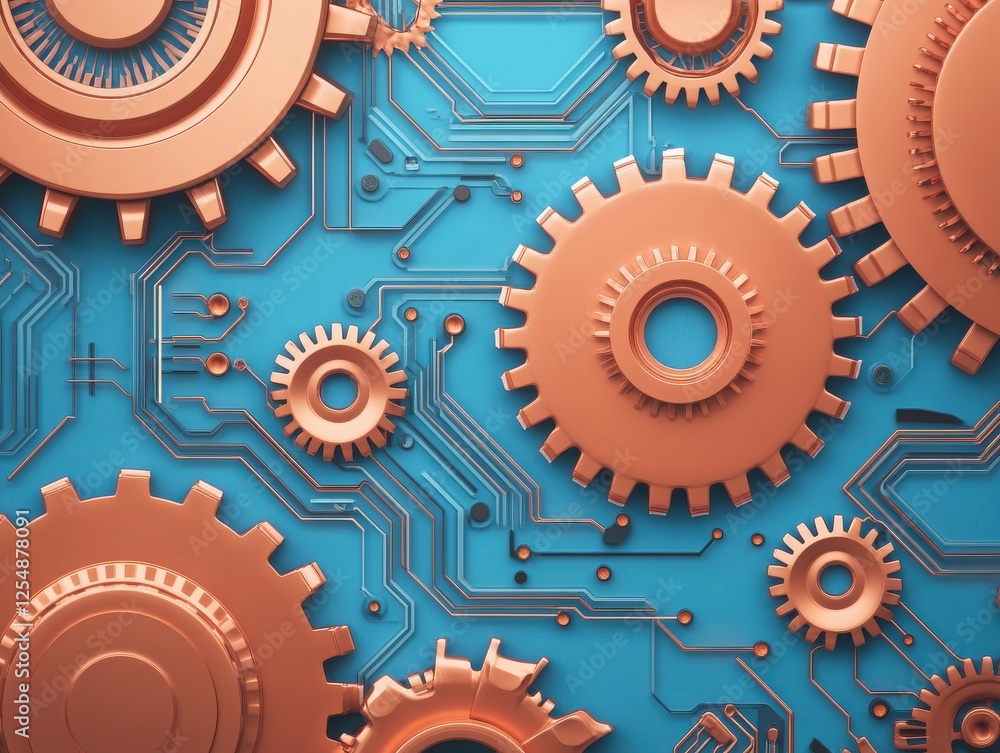 Poster a close-up view of intricate gears and circuits, showcasing the fusion of mechanics and technology i