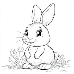 Obraz premium Charming Bunny Rabbit Hop Coloring Book Page Illustration