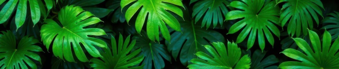 Fototapeta premium Lush green tropical leaves, vibrant jungle foliage , plant, leafy