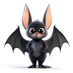 3d cartoon cute illustration of bat on white background