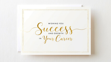 greeting card for career achievement, promotion or new job with a white background and a golden font displaying the message Wishing you success and growth in your career.