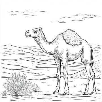 Charming Cartoon Camel Desert Coloring Page Illustration