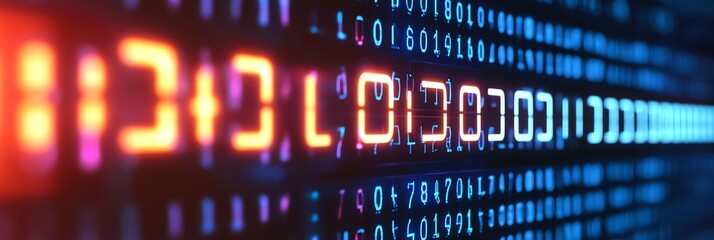 Obraz premium Futuristic digital tech background with AI data, binary code, and IoT connections. Perfect for tech, AI, and deep learning themes. High-quality 3D illustration