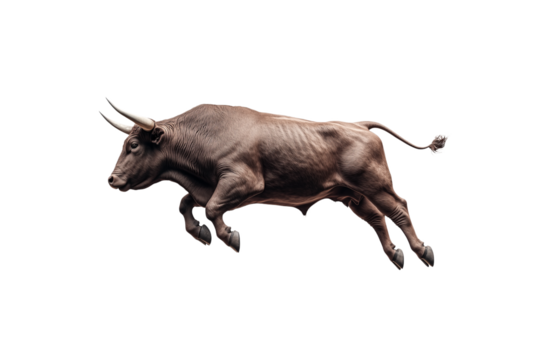 Prancing bull showcasing power and grace with detailed muscular structure in a hyper-realistic depiction