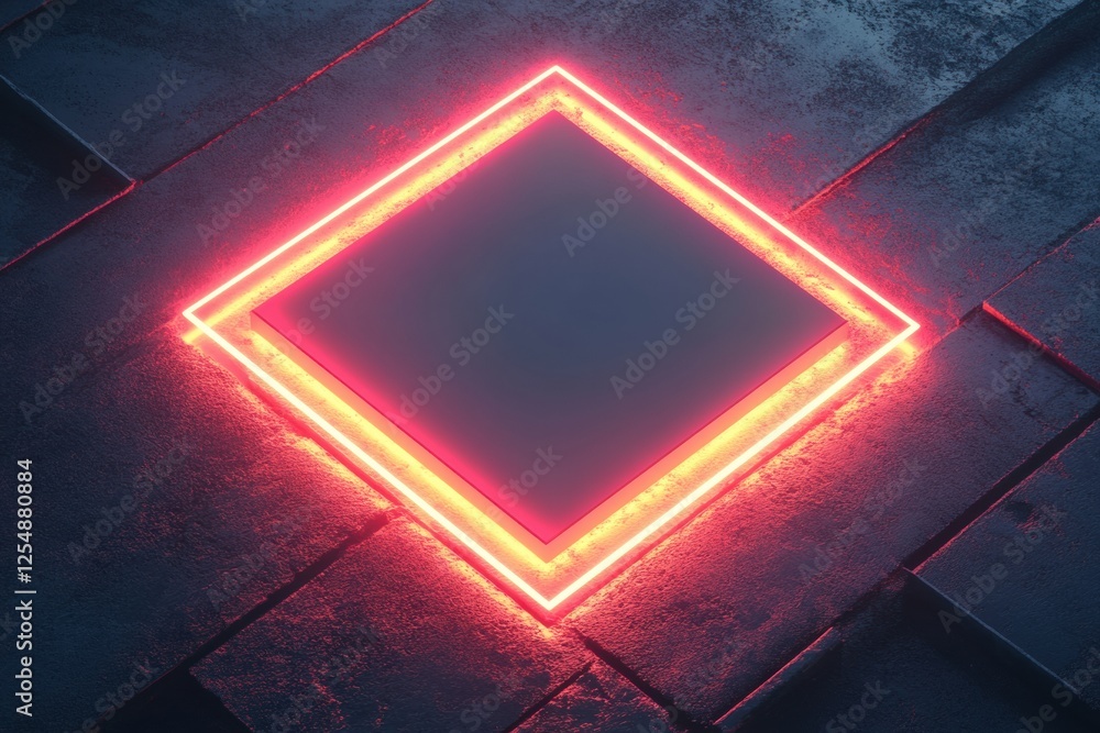 Poster Bright neon microchip design on a textured surface with glowing edges and modern aesthetic. Generative AI