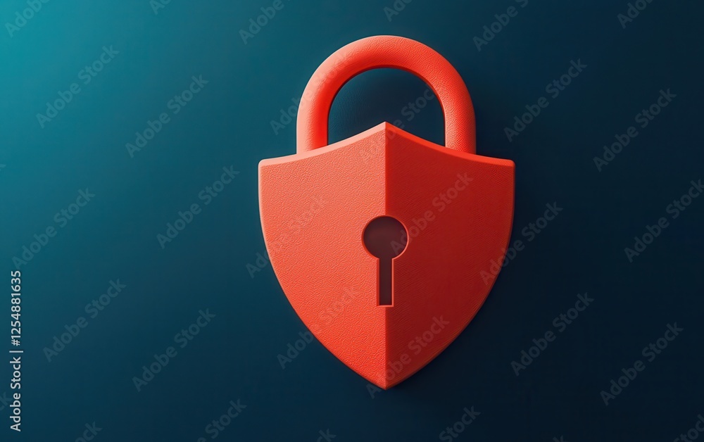 Poster a stylized red shield with a padlock symbolizes security and protection in a digital environment.
