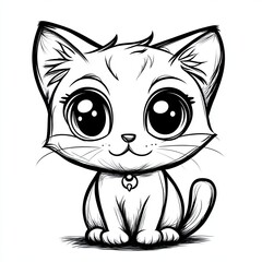 Fototapeta premium Adorable Chibi Cat Coloring Page Simple Line Art Illustration for Kids