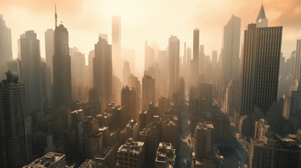 Post-Apocalyptic Cityscape: Sun-Drenched Ruins of a Modern Metropolis