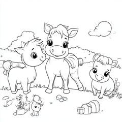 Obraz premium Adorable Farm Animals Coloring Book Page Perfect for Toddlers and Kids