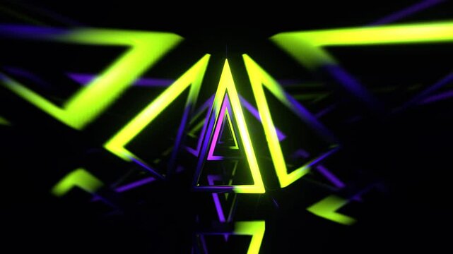 Purple and Light Green Infinity Neon Triangle Portal Background VJ Loop l 4K