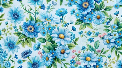 Blue Floral Garden Pattern: Vintage Spring Summer Ditsy Daisy Print Fabric Textile Design