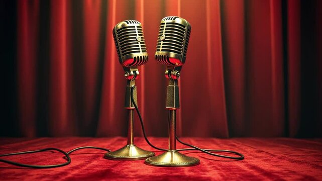 Vintage Microphones on Stage: A Retro Duo Ready for Performance