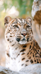 Naklejka premium Majestic leopard resting in natural habitat with detailed fur and vibrant eyes wildlife