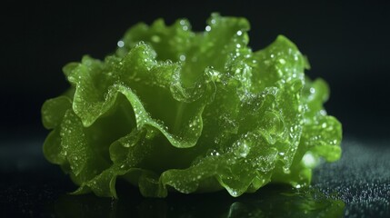 9.A fresh and vibrant butter lettuce head with its textured green leaves slightly curled at the edges, highlighted by tiny water droplets that enhance its freshness.