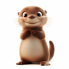 3d cartoon cute illustration of otter on white background