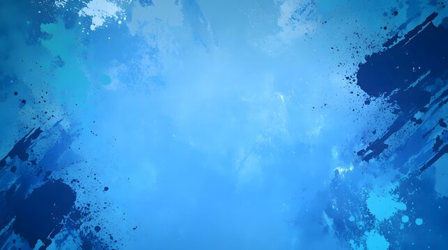 Fototapeta Blue abstract background with paint splatters and brushstrokes