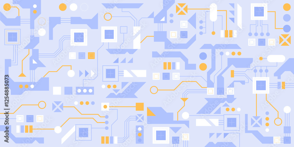 Poster circuit board technology background. ai semiconductor and computer processor. abstract polygonal mic