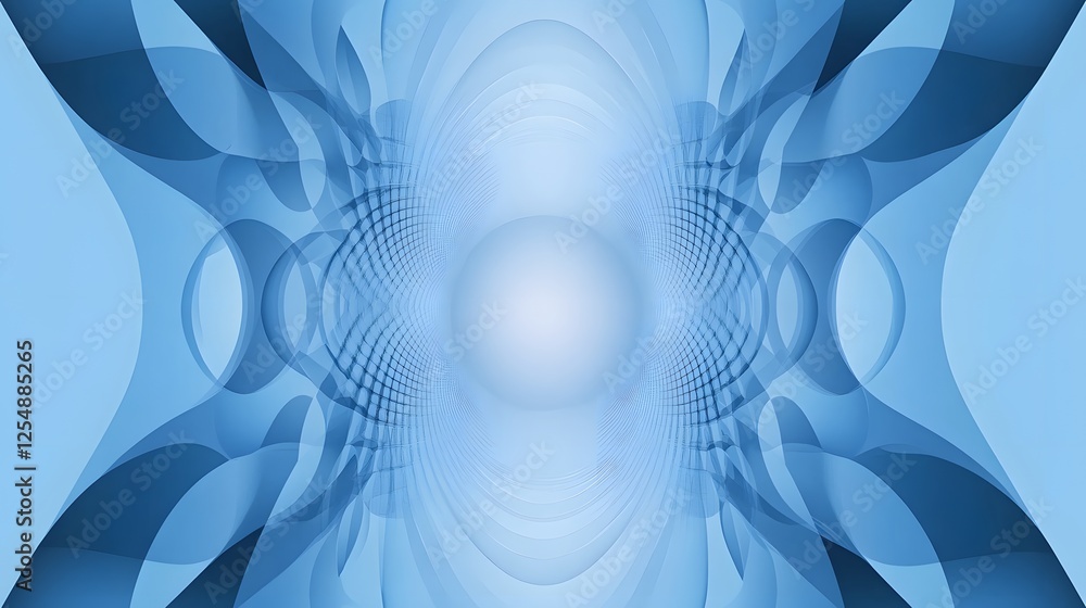 Poster symmetrical abstract design with blue shapes and grid pattern