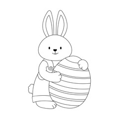 Cute Easter bunny with  of Easter egg on white background