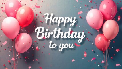 Happy birthday to you text with balloons and glitter confetti decoration element for birthday greeting card design