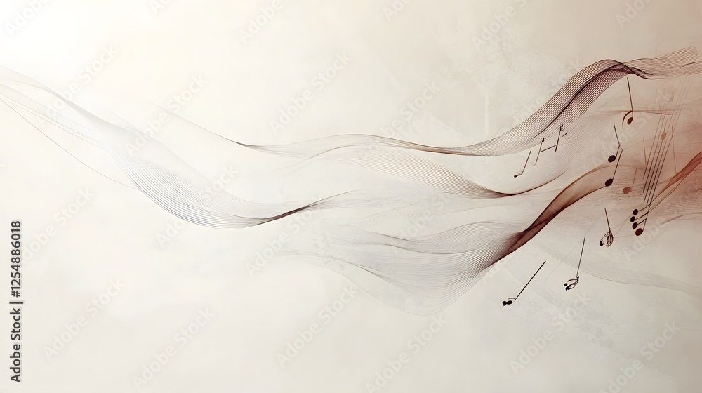 Poster musical notes flow along abstract lines in elegant composition