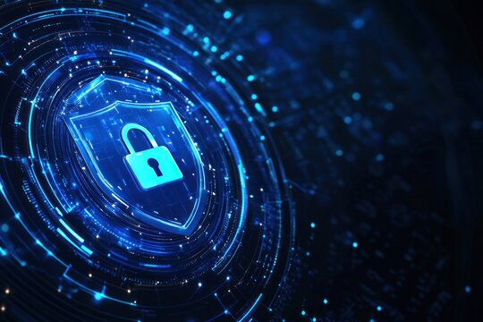 Blue digital security shield technology protection cyber.