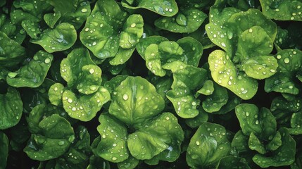 58.A lush view of green lettuce plants with droplets from recent rain, each leaf's curled edges and glossy surface adding to the vibrant scene.