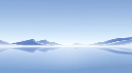 Serene Blue Mountains Reflected in Calm Lake Under Clear Sky with Tranquil Atmosphere
