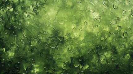 65.A smooth glass surface covered in raindrops, the natural green hues of plants outside faintly visible through the droplets, creating a dreamy, abstract nature-inspired wallpaper.