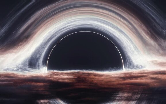3D rendered animated film showing black hole. Science fiction visualization movie. High quality realistic 4K vfx