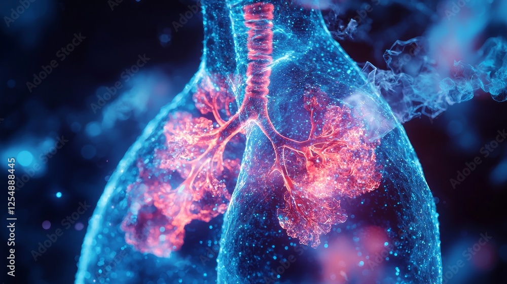 Poster illustrating the intricate structure of human lungs, this captivating representation merges science 