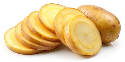 Fresh Cut Potato Slices, Isolated Potato Pieces,  Potato Slice Background, Food Photography, Package Design,  High-Resolution Potato Images