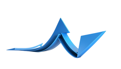 3d Growing blue Arrow up Reaching peak