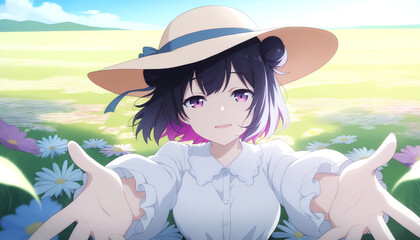 両手を広げる