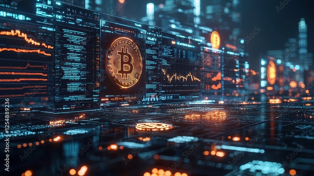 Poster global cryptocurrency trends and insights digital market data visualization and blockchain