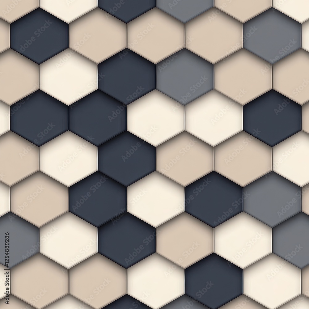 Poster a modern hexagonal pattern showcasing a blend of neutral colors that adds depth and style to design 