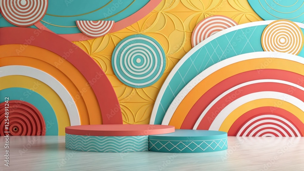 Poster vibrant circular patterns against a colorful backdrop