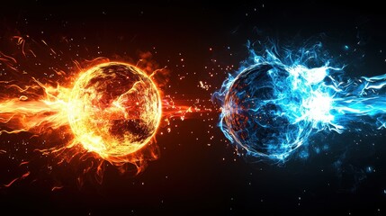 Obraz premium Fire and ice clash elemental battle of flames and water digital art abstract dramatic viewpoint