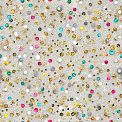 Fototapeta premium Seamless festive pattern with geometric shapes, stars, and confetti