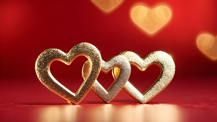 Golden Hearts Entwined in Red Romance