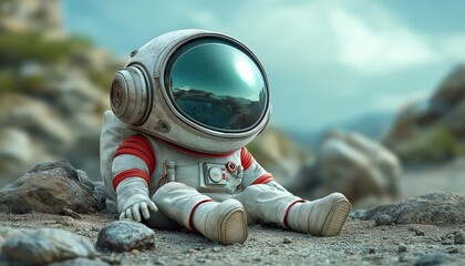 Contemplating Astronaut on Rocky Planet - Space Exploration