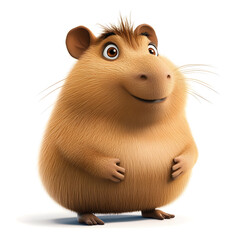 3d cartoon cute illustration of capybara on white background