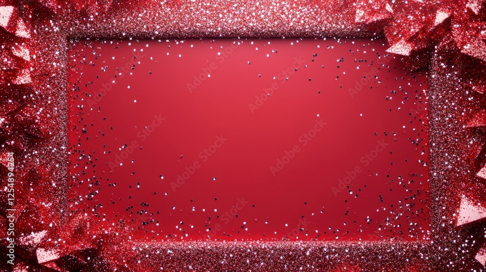 Poster red glitter frame with empty space for text on a vibrant crimson background