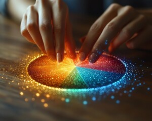 Vibrant Pie Chart Projection with Gesture Controlled Dynamic Financial Planning Concept