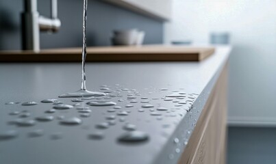 Elegant Flow of Water on Modern Kitchen Countertop