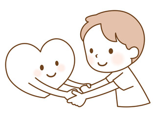 ハートと手をつなぐ男の子　子どものこころ　メンタルケア