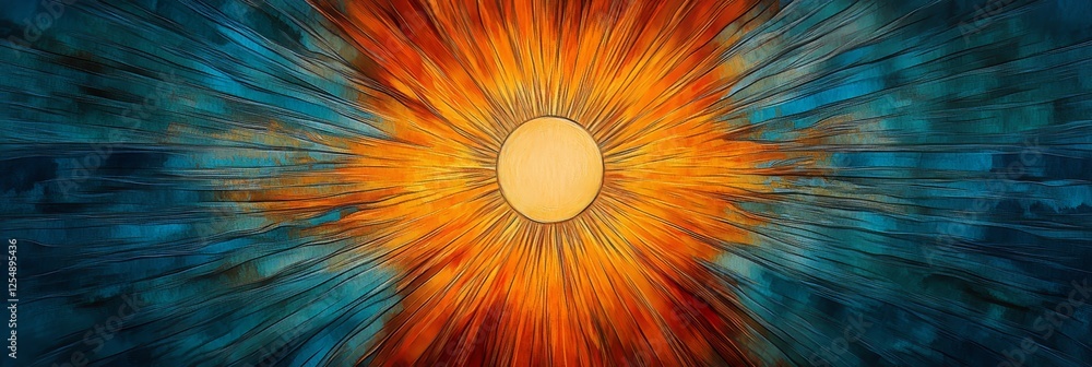 Poster abstract background with radiating lines of blue, teal, and orange, creating a circular bokeh effect