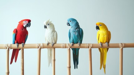 Obraz premium Colorful Parrots in a Bright Aviary Setting